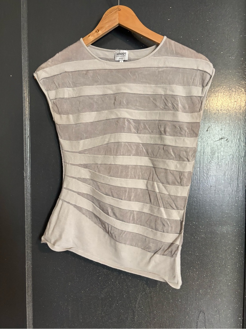 Armani Exchange Women's Taupe Striped CapSleeve Top